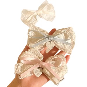 Large lace <b>bow</b> hair <b>clip</b> for women, elegant and natural style, perfect for bangs, white heart hair accessory. (Cross-border - Product Image 5
