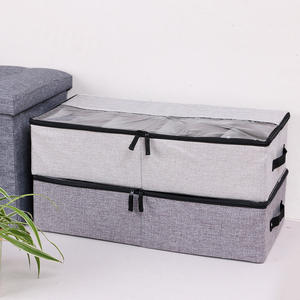 Caja de Zapatos de Tela con Cuatro Compartimentos, Rectangular, Plegable, con Tapa, Apilable, para Guardar Debajo de la Cama, Gris Claro, Blanco Hueso - Product Image 5