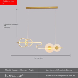 Modern Gold Pendant <b>Light</b> LED E26 Adjustable Height Acrylic Shade Living Room <b>Chandelier</b> Warm White 3500K Metal Fixture Dimmable - Product Image 2