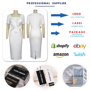 Robes de soirée d'<span class=keywords><strong>été</strong></span> tendance pour femmes, décontractées et élégantes, col carré, <span class=keywords><strong>manches</strong></span> <span class=keywords><strong>courtes</strong></span>, <span class=keywords><strong>robe</strong></span> de bureau ajustée à fleurs 3D - Product Image 3