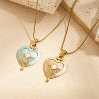 Collier en acier inoxydable plaqué or 18 carats avec pendentif cœur émaillé, breloque soleil en strass, résistant au ternissement, cadeau pour femme
