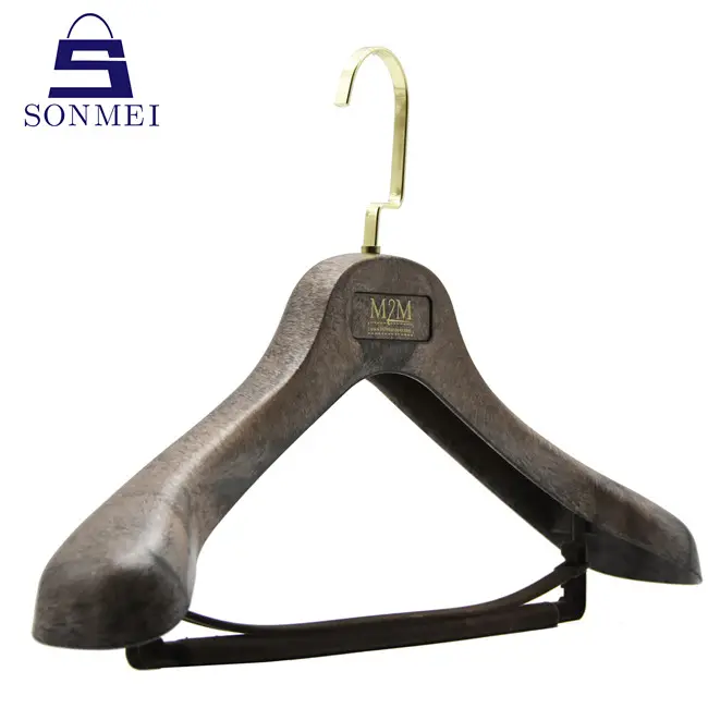 Deluxe imitate wood suit thick plastic hanger with bar