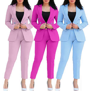 <span class=keywords><strong>Eleganti</strong></span> abiti da lavoro in tinta unita autunno nuovo stile cappotti e pantaloni da <span class=keywords><strong>donna</strong></span> abiti da <span class=keywords><strong>donna</strong></span> con decorazione a bottone - Product Image 2