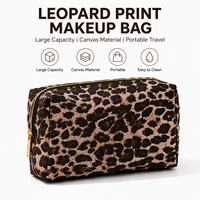 Tas Makeup Motif Leopard Bahan Polyester Kapasitas Besar, Pegangan Lembut, Ramah Lingkungan, Untuk Perjalanan, Perlengkapan Mandi, Penggunaan Sehari-hari Wanita & Remaja Putri