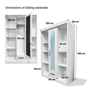 خزانة فولاذية بباب منزلق 3 أبواب مع درج مرآة مقاومة للرطوبة حديثة قابلة للطي للاستخدام في غرف النوم والفنادق والمدارس - Product Image 2
