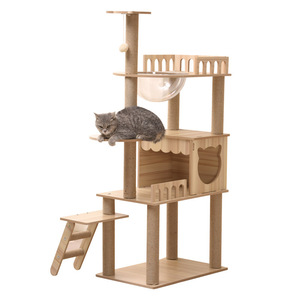 Albero per Gatti Multilivello in Legno con Cuccia e Capsula Spaziale, Tiragraffi in Sisal, Piattaforme a Scala, Torre per Gatti da Interno - Product Image 1