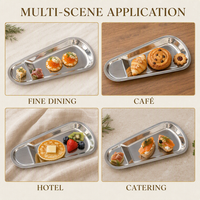 Assiette de service moderne minimaliste de style coréen en acier inoxydable à 2 compartiments, finition or/argent, compatible lave-vaisselle, antirouille