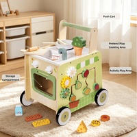 Giocattolo Multifunzionale Tutto-in-Uno per Bambini, Accessori per Giochi di Ruolo, Carrello da Cucina in Legno con Pannelli Attività su 5 Lati