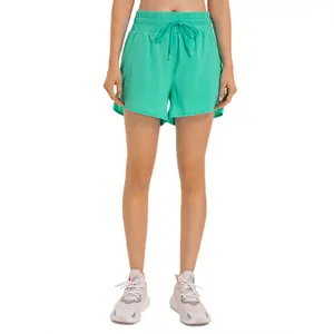 Nieuwe Hygroscopische Rij Zweetkoeling Lulu Yoga Shorts Draw Touw Korset Taille Dunne Ademende Lulu Sport Hotpants Vrouwen