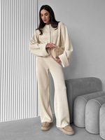 Ensemble décontracté pour femmes, tricoté, anti-rides, avec pull et pantalon de couleur unie, en nylon/coton, pour l'automne