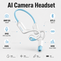 Casque intra-auriculaire avec caméra IA 8MP EIS 1080P, BT5.3 IP65 ENC, Type-C LED KWS Voice, TF 32GB Mains Libres, Fabrication OEM
