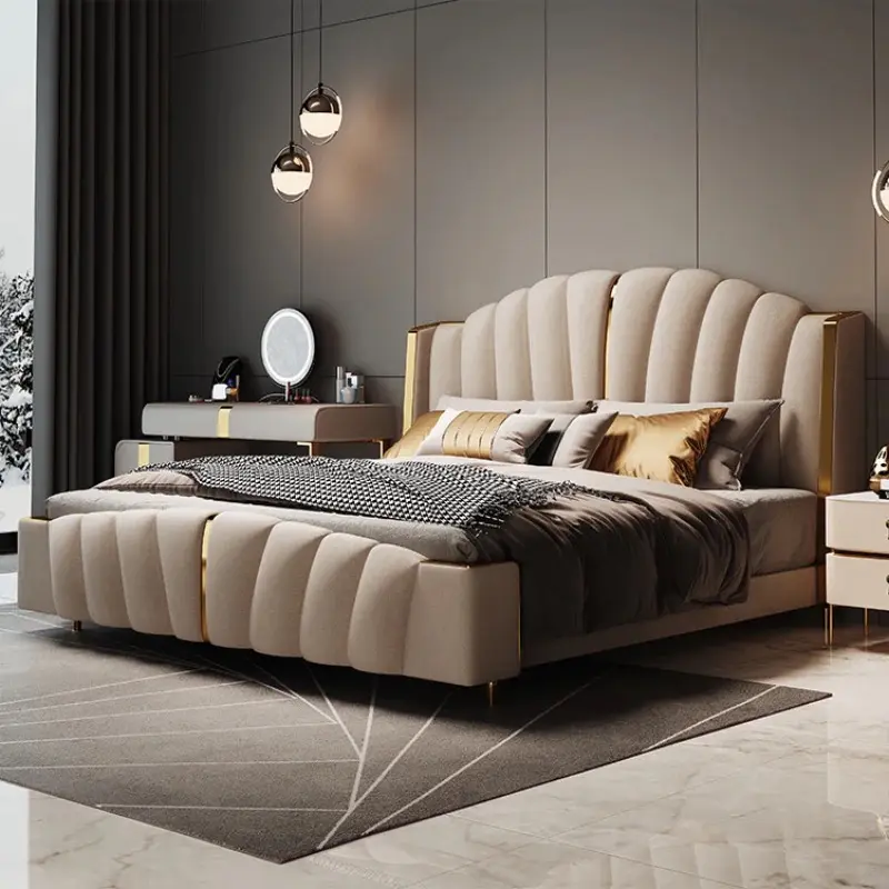 Modern Italian luxury bedroom furniture set high quality bedroom sets leather king size and queen size customized double bed bed