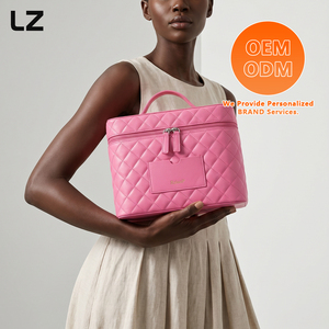 LZ - Estuche Organizador de Maquillaje Personalizado de Cuero PU con Espejo, Divisor Ajustable, Bolsa de Cosméticos Impermeable para Viaje, con Funda para Trolley, para Mujer - Product Image 2