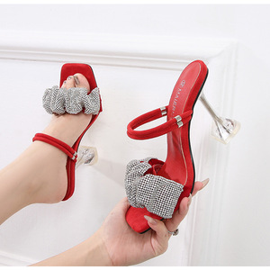 Sandales pour femmes, deux modes de portage, 34-46, talon à paillettes et strass, mules d'été à bout carré - Product Image 2