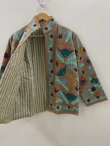 Women's Handcrafted <b>Velvet</b> <b>Jacket</b> with Animal Print Suzani Embroidery Eco-Friendly Cotton Filled Winter Coat - Product Image 4