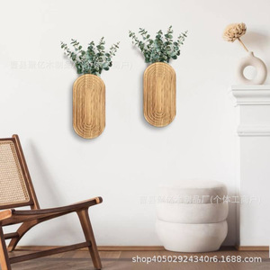 Wooden <b>Wall</b> Mounted <b>Flower</b> Rack Oval Shape Natural Wood Color For Living Room Indoor Plant Decor - Product Image 1