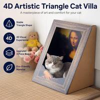 Maison pour chat triangulaire artistique 4D de style peinture célèbre et créative, avec cadre en carton durable à 3 panneaux amélioré, modèle Villa