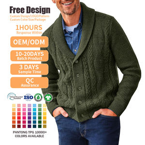 Pull en maille décontracté chaud d'hiver pour homme, style européen, col châle en tricot torsadé, cardigan à boutons - Product Image 2