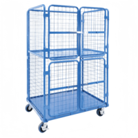 Chariot logistique OEM ALLWORLD CH05102 robuste à quatre roues, avec cage en fil d'acier, capacité 500 kg, dimensions 800*600*1700, revêtement poudré
