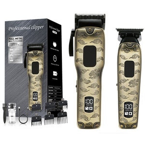 Tondeuse <span class=keywords><strong>à</strong></span> cheveux professionnelle, corps métallique vintage, lame <span class=keywords><strong>à</strong></span> coins arrondis, écran LED, batterie au lithium, type C, sans danger pour <span class=keywords><strong>la</strong></span> peau, usage domestique pour barbier - Product Image 1