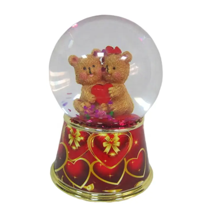 Nhựa Đỏ Tình Yêu Trái Tim Gấu Người Yêu Quả Cầu Tuyết Valentine Gấu Nước Bóng Quà Tặng Ngày Valentine