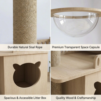 Arbre à chat moderne au sol et au plafond avec bac à litière intégré, 4 niveaux, hauteur réglable, en bois et sisal, plateforme gain de place, sans perçage, OEM