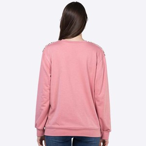 <span class=keywords><strong>Pull</strong></span>-over <span class=keywords><strong>rose</strong></span> à col ras du cou côtelé pour l'automne-hiver Sweat-shirt en coton à paillettes brillantes avec logo personnalisé - Product Image 5