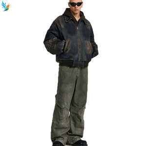 Chaqueta Bomber Vaquera de Hombre con Cremallera, Estilo Vintage, Lavado Desgastado, con Múltiples Botones y Mangas con Correa, Talla Grande - Product Image 5