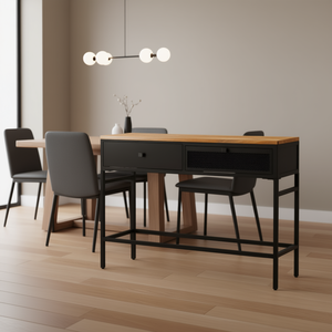 Buffet moderne avec placage en bois de manguier naturel, rangement noir, meubles de maison, meubles de salle à manger - Product Image 2