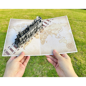 <span class=keywords><strong>Tarjeta</strong></span> de regalo de tren de vapor retro <span class=keywords><strong>Tarjeta</strong></span> de festival de manualidades de papel Tarjetas de felicitación emergentes 3D - Product Image 1