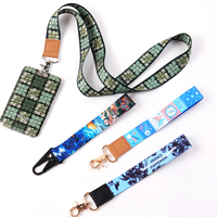 Tali Leher Sekolah Label Kulit Kustom Logo Poliester Kartu ID Grosir Lanyard