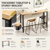 Table de bar en bois massif avec structure en acier carbone, plateau épais en pin, peinture à base d'eau, table de comptoir commerciale pour café, salon de thé