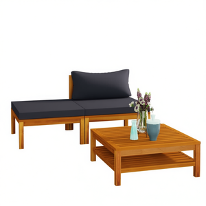 Ensemble de salon de jardin en bois d'acacia 2 places, résistant aux intempéries, mobilier d'extérieur de style contemporain - Product Image 1
