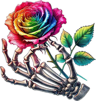 En gros Gothique Floral Main Rose DTF Transfert Os Main Rose Fer Sur DTF Transfert De Chaleur Prêt À Presser Autocollants Impression Decal
