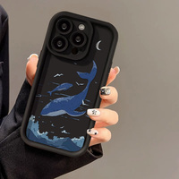Coque de téléphone tendance bleu ciel avec motif baleine, compatible avec les iPhone 17, 16, 15, 14 Pro Max, protection intégrale
