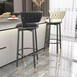 Chaise de bar Z, mobilier de comptoir nordique, en métal et velours, pivotante, en cuir, haute, dorée, moderne, de luxe, tabouret de cuisine, chaises de bar pour table de bar - Product Image 5