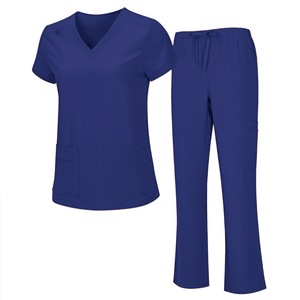 V Neck Scrub Top And Pants Set Women Hospital Uniform Moisture Wicking Split Set Woven Fabric For Medical Pet Clinic Use - Product Image 4