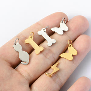 Envío Directo, Personalizado, Grabado Láser, Pulido Espejo, Dije de Acero Inoxidable con Baño de Oro de 18k, Estilo Hueso, para Perro - Product Image 2