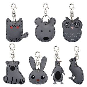 Porte-clés en cuir artificiel réfléchissant, pendentif animal (hibou, chat, lapin, ours, pingouin), accessoire de sécurité nocturne - Product Image 1