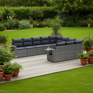 Ensemble de canapés de jardin en rotin gris foncé 8 places, mobilier d'extérieur au design contemporain, résistant aux intempéries - Product Image 2