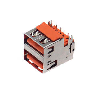 Conector USB 2.0 Tipo-A Hembra de Doble Fila en Ángulo Recto, Montaje DIP Empotrado con Pines Tipo Arpón y Cubierta Recta, Aislante Naranja - Product Image 5