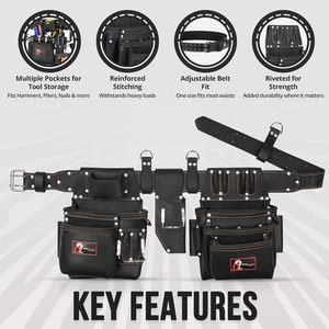 <span class=keywords><strong>Ceinture</strong></span> à outils en cuir PRO DL-101, cuir tanné à l'huile, de qualité supérieure, 25 poches, robuste, pour les artisans du bâtiment, les électriciens - Noir, taille XL - Product Image 4