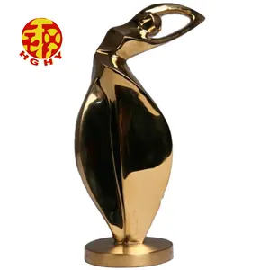 modern gold plated metal art fat women ornaments abstract stainless steel lady sculpture