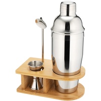 Ensemble de shaker à cocktails en acier inoxydable personnalisé, 3 pièces, shaker cobbler avec doseur, cuillère de bar, support en bois pour bar à domicile, barman