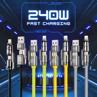 Câble de charge professionnel 4-en-1 240W PD 3.1 en silicone liquide USB A/C vers C/Lightning, cordon de données multi-prises pour bureau, maison, voiture
