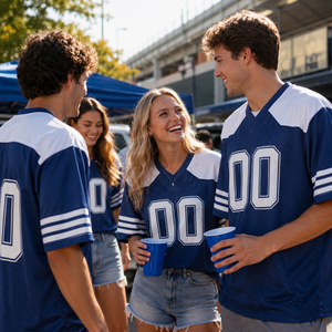 Maillot de football américain personnalisé bleu marine respirant imprimé à manches courtes en mesh – Tenue d'équipe pour le jour du match et vêtements de supporter - Product Image 3