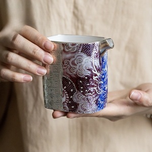 Tasse à thé en céramique He Fusen, motif dragon bleu argenté, 120 ml, pichet de service de luxe au design rétro - Product Image 3