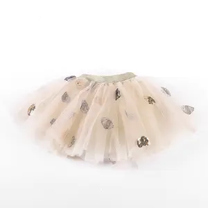 Wholesale embroidered ruffle cheap tutu children/grils dance ballet short skirt dress golden soft mini tulle skirt