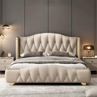 Ensemble de lit de luxe moderne en chêne de haute qualité avec cadre de lit réglable et rembourrage doux, tailles Queen et King, avec rangement