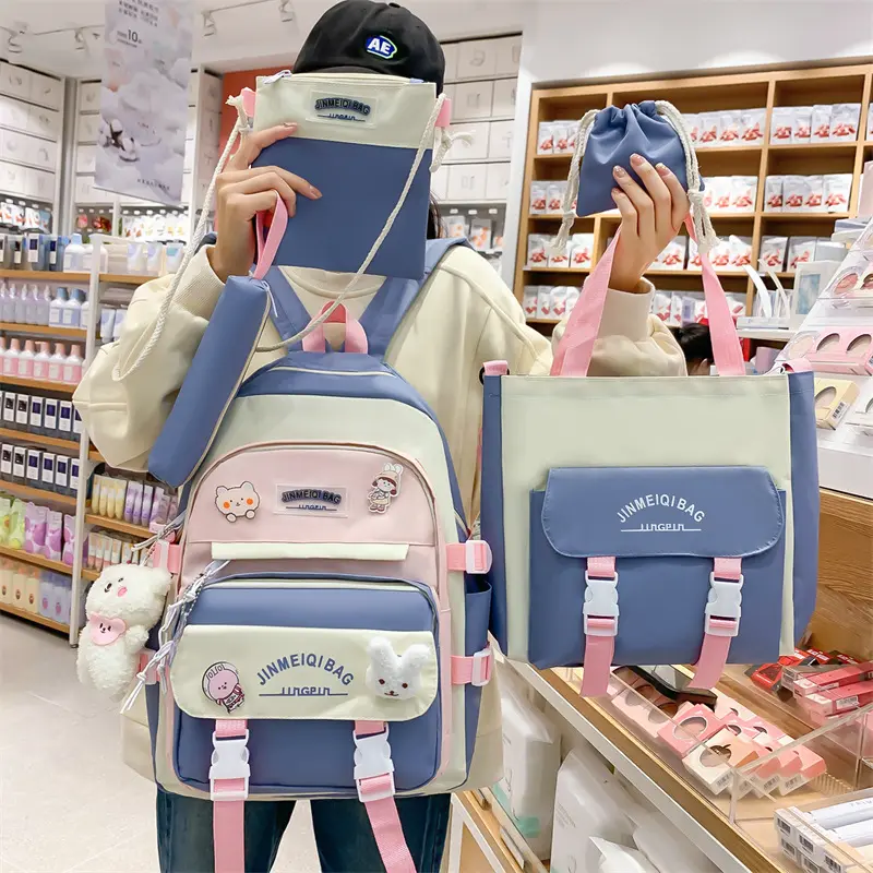 SC032 5-piece-set Shoulder Bag Student School Backpacks For Teenagers Junior High School StudentsSchool Bag Cute Backpack